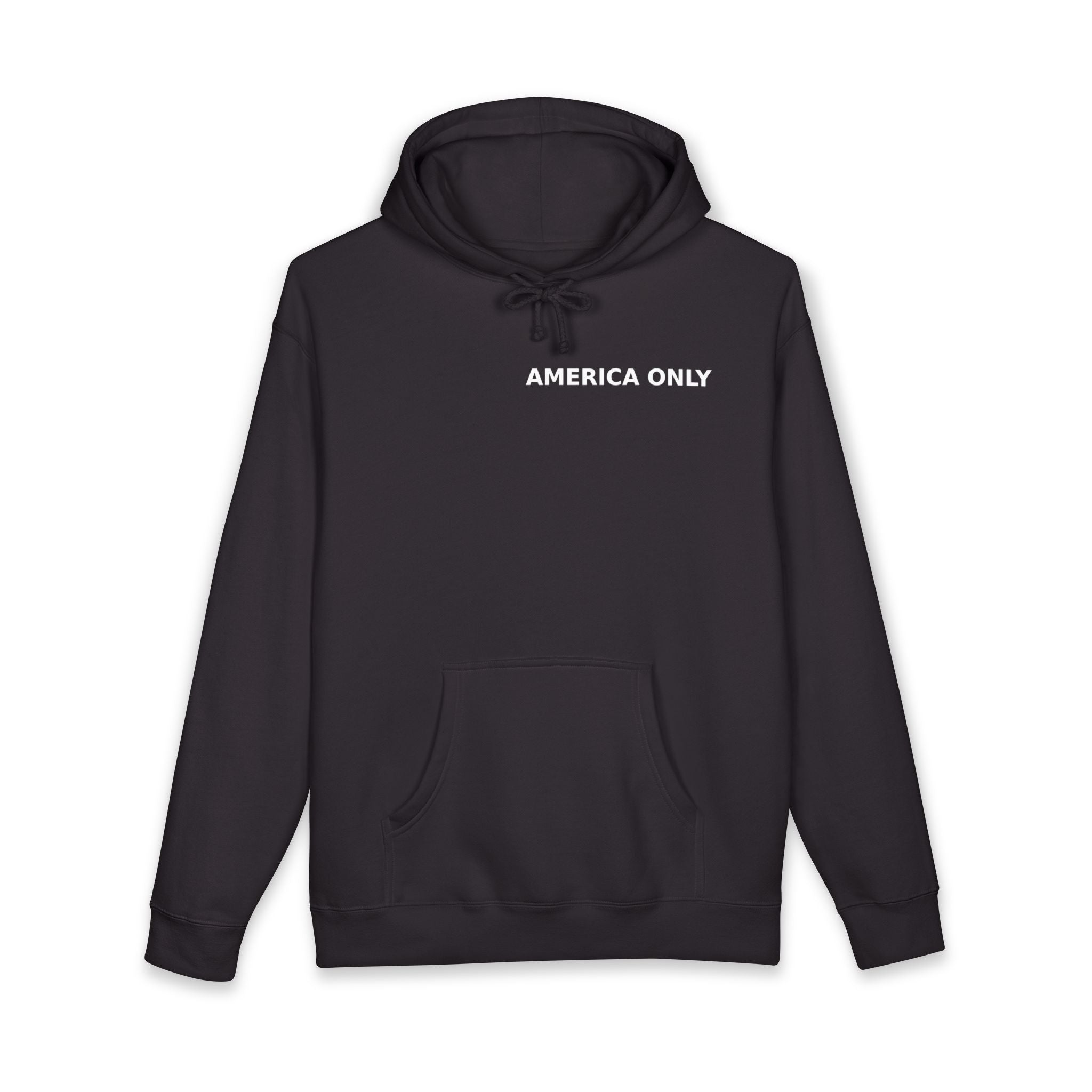 America Only Hoodie — Minimalist Patriotic Black Pullover